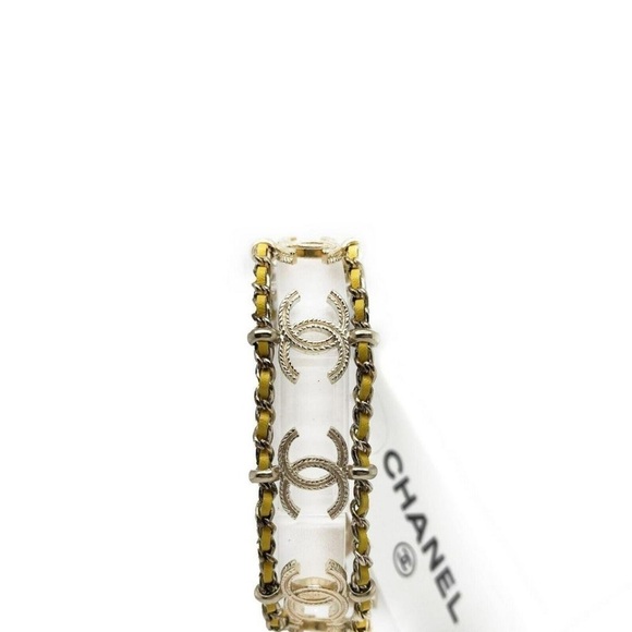 CHANEL - CC Chain Link Gold Tone Leather Bracelet - New w/ Tags - Picture 2 of 16